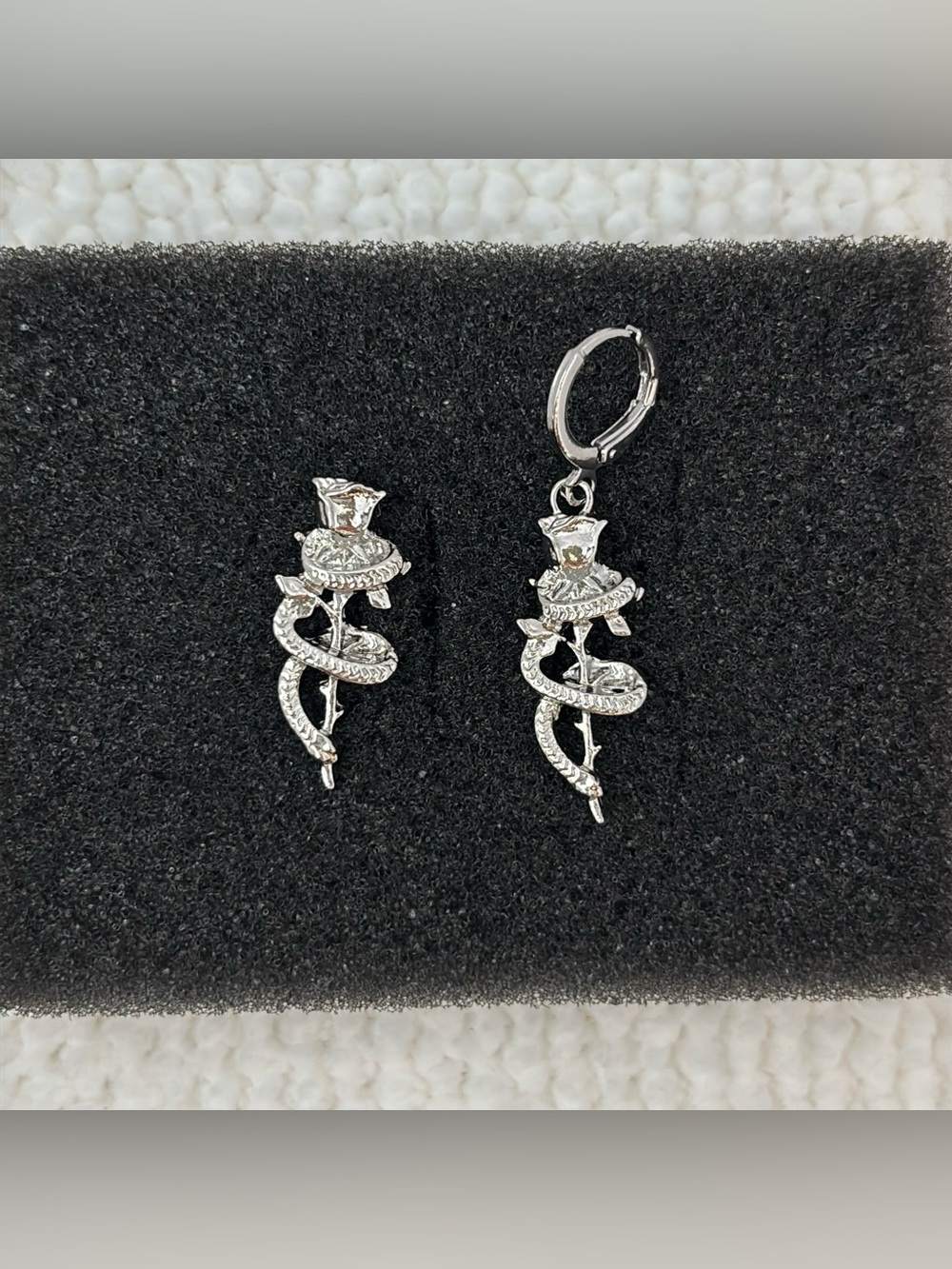 Snake Rose Flower Dangle Drop Earrings for Men Women Streetwear Punk Hip Hop